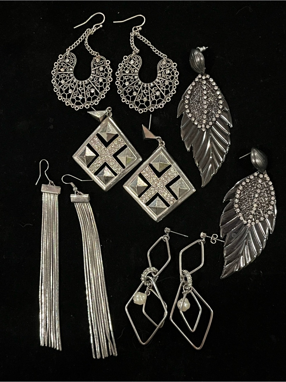 Silver-Tone Mixed Earring Set - Sparkle & Geometric Styles